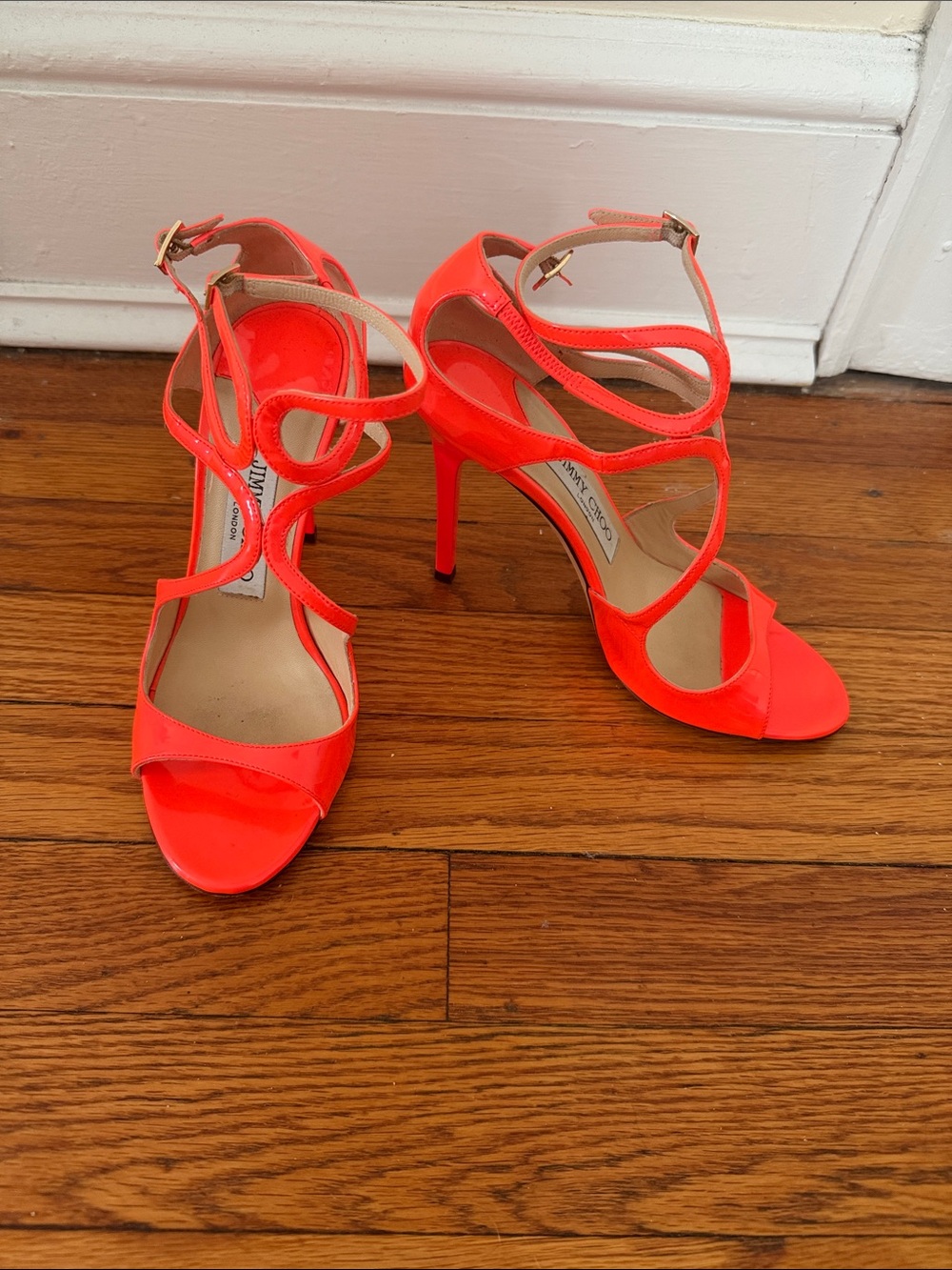 Jimmy Choo Neon Orange Strappy High-Heel Sandals